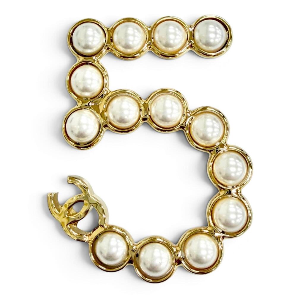 Chanel Authentic Gold Pearl Logo Brooch